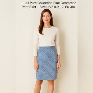 J. Jill Pure Collection Blue Geometric Print Skirt – Size US 6 (UK 12, EU 38)